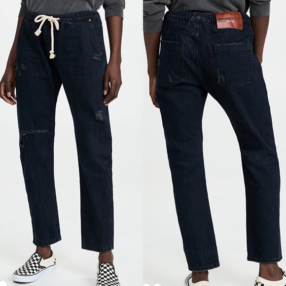 One Teaspoon Denim - One Teaspoon Fox Black Shabbies Drawstring Boyfriend Jeans Small NWT